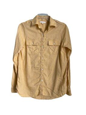Ann Mashburn Yellow Linen Blend Long Sleeve Button Front Blouse